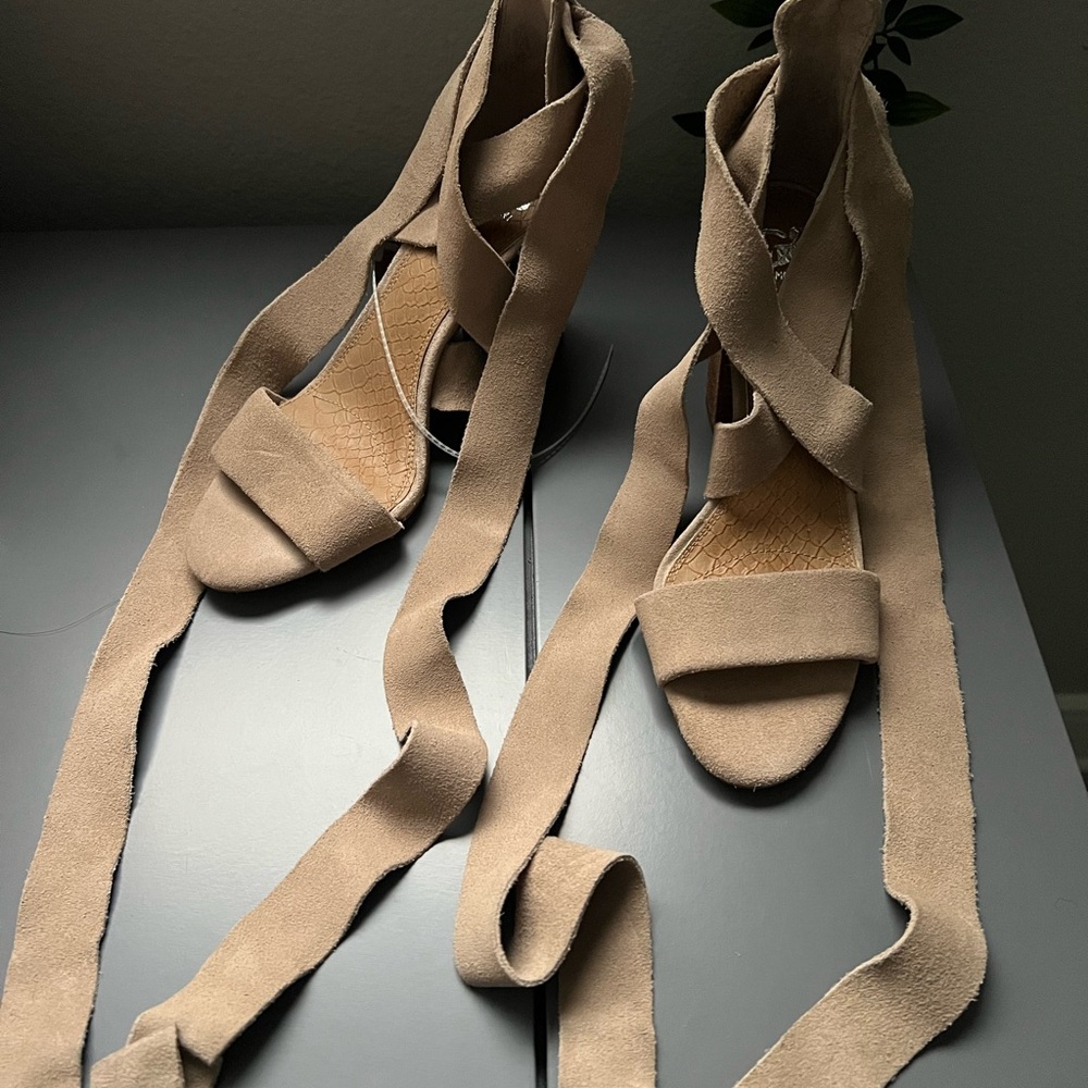 Gianni Bini Tan Suede Wrap Sandals
